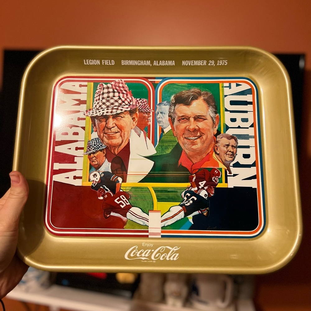 IRON BOWL Alabama  Auburn 1975 Legion Field Metal  Tray Vintage Coca Cola